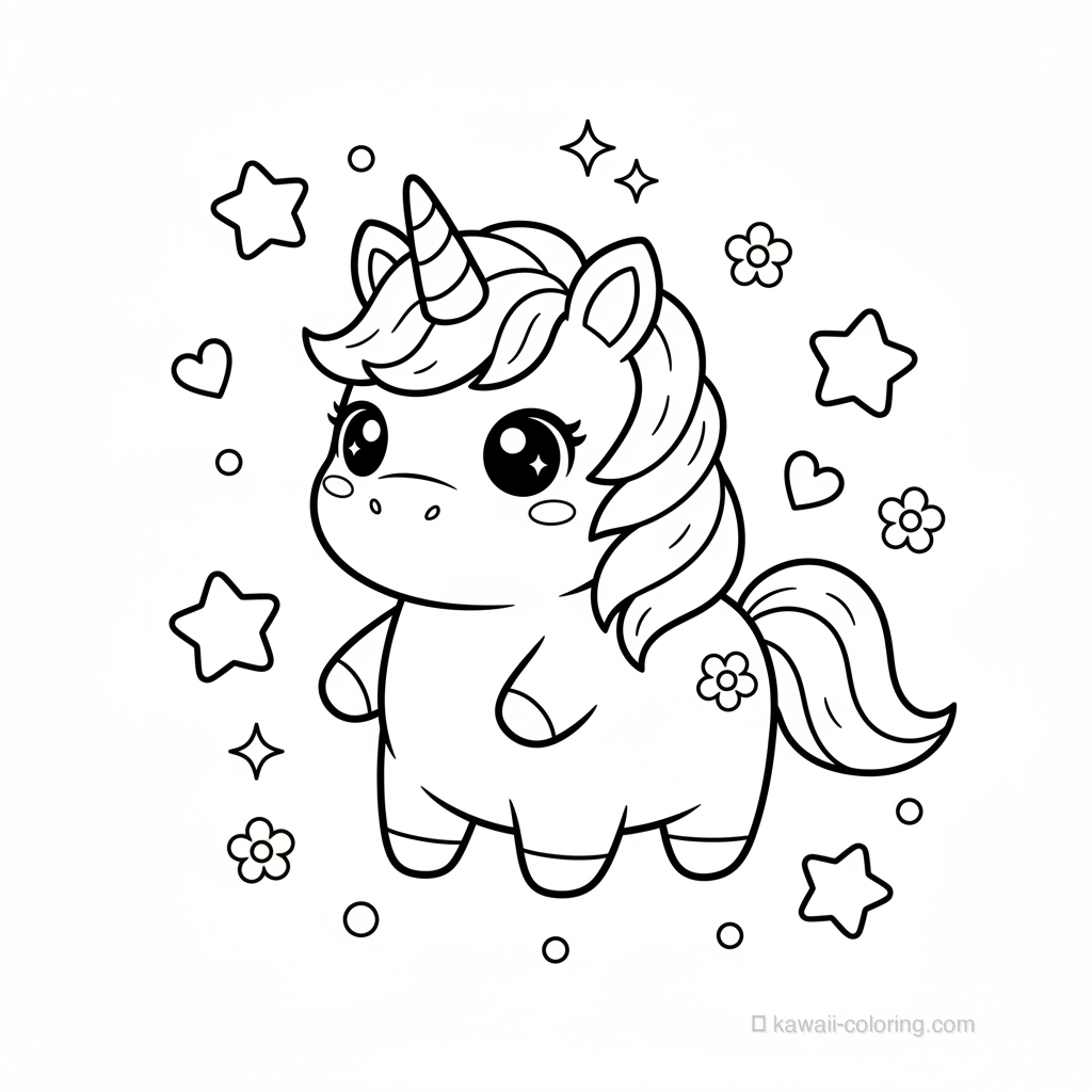 Coloriage Kawaii Unicorns #7