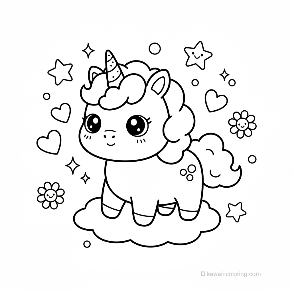 Kawaii Unicorns Coloring Page #19