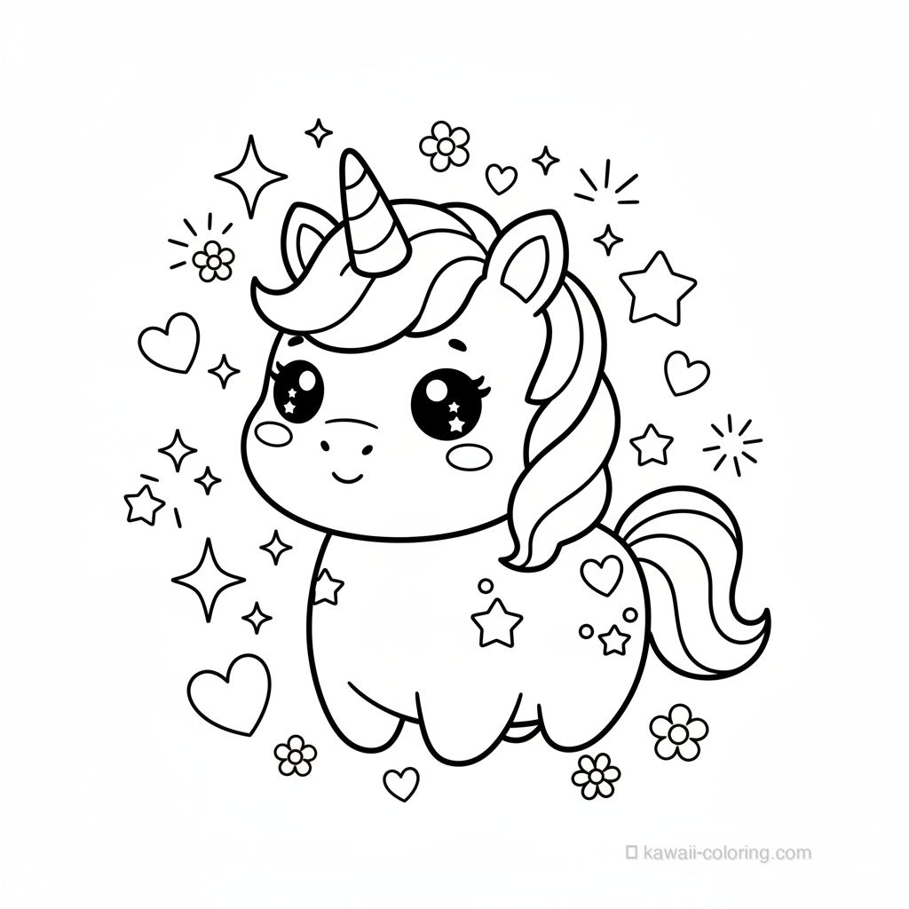 Kawaii Unicorns Coloring Page #18