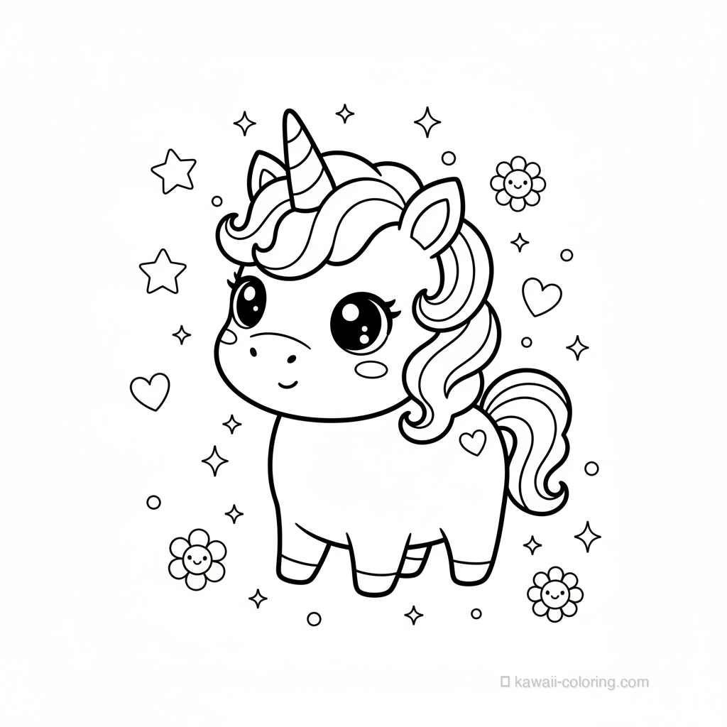 Coloriage Kawaii Unicorns #1