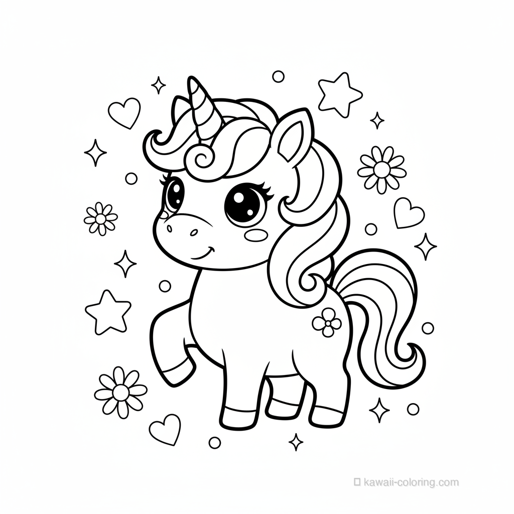 Coloriage Kawaii Unicorns #11